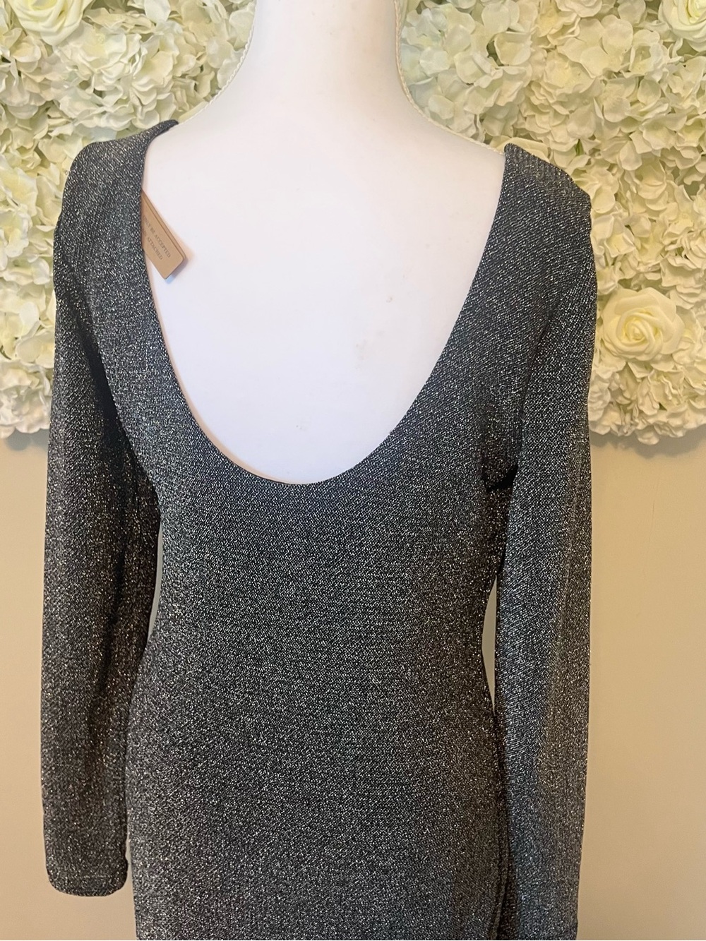 Shapellx Square Neck Long-Sleeve Sparkle Maxi Dress Gown - Black - Picture 5 of 14
